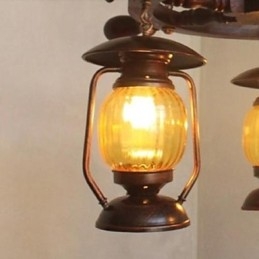 Lustre de bambu de madeira com pintura retrô