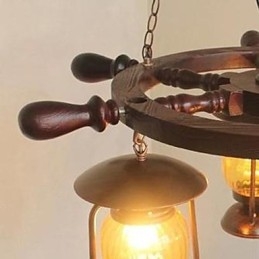 Lustre de bambu de madeira com pintura retrô