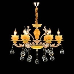 Recurso de liga de zinco clássico tradicional para lustre de metal estilo mini cristal com 6 lâmpadas