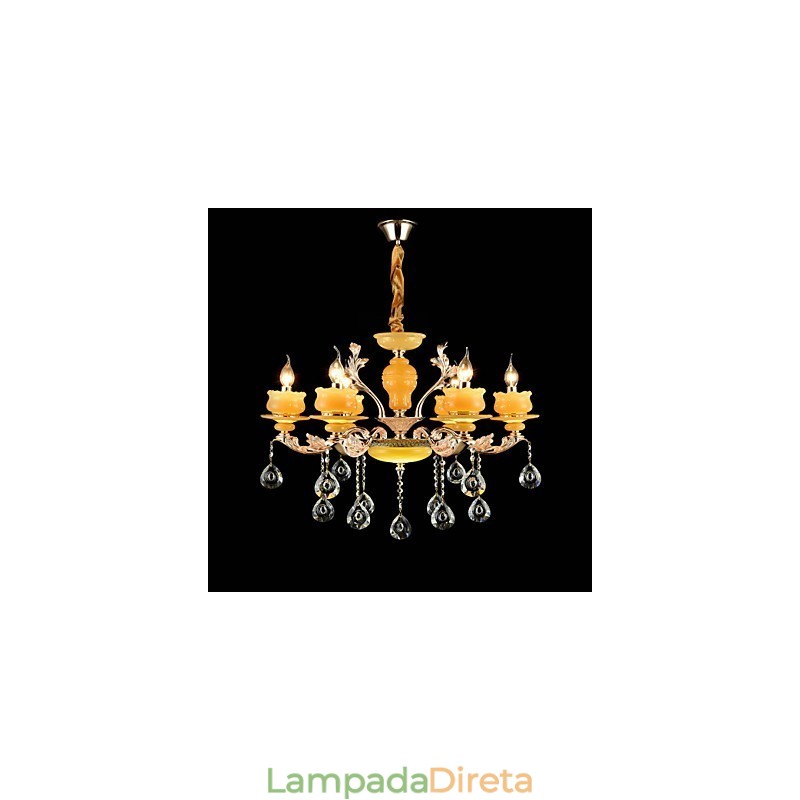 Recurso de liga de zinco clássico tradicional para lustre de metal estilo mini cristal com 6 lâmpadas