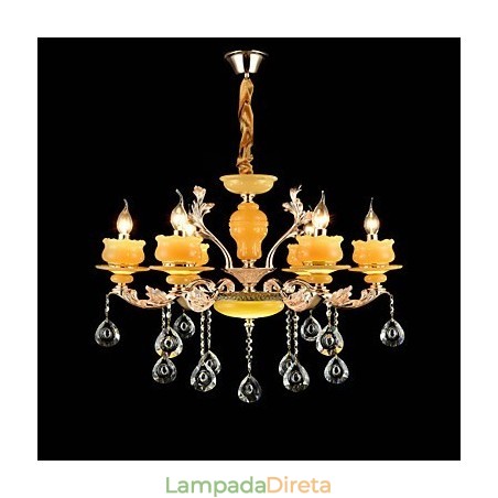 Recurso de liga de zinco clássico tradicional para lustre de metal estilo mini cristal com 6 lâmpadas Recurso de liga de zinco clássico tradicional para lustre de metal estilo mini cristal com 6 lâmpadas