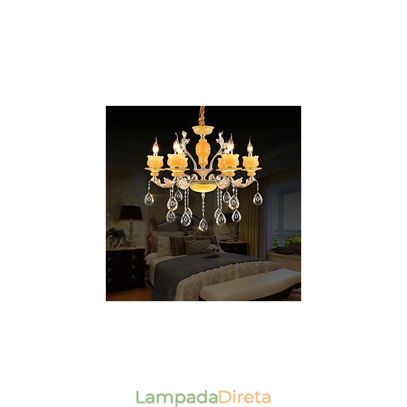 Recurso de liga de zinco clássico tradicional para lustre de metal estilo mini cristal com 6 lâmpadas