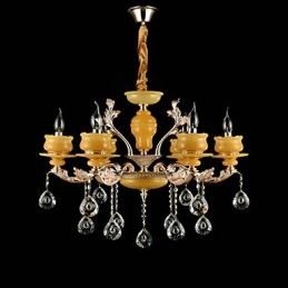 Recurso de liga de zinco clássico tradicional para lustre de metal estilo mini cristal com 6 lâmpadas