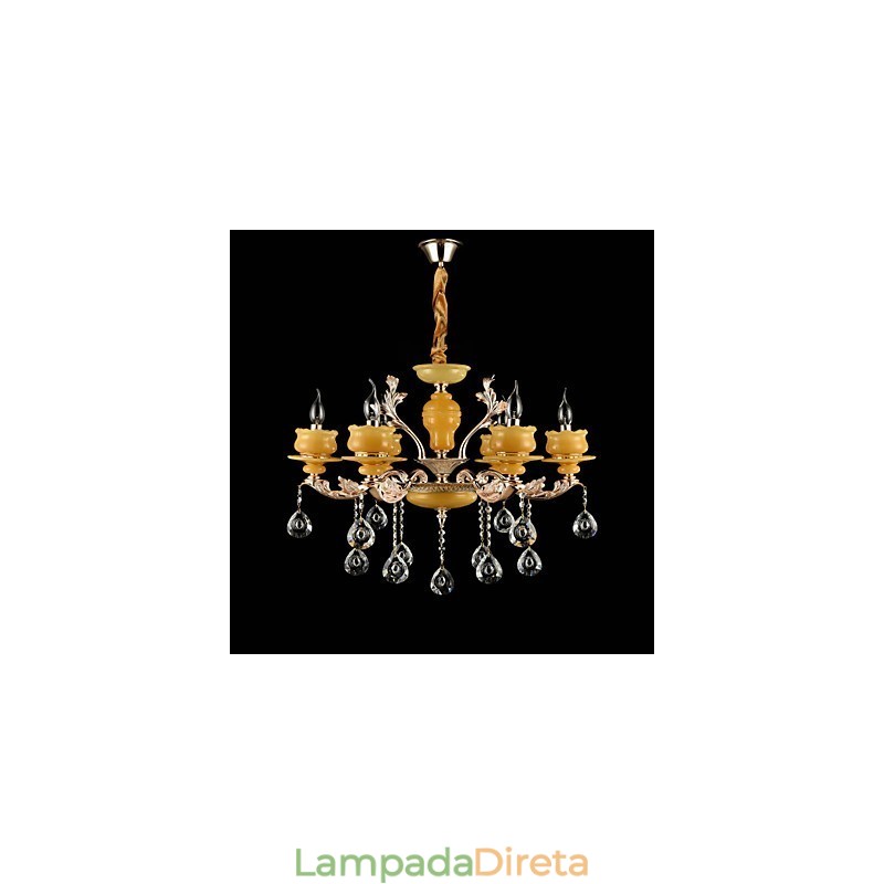 Recurso de liga de zinco clássico tradicional para lustre de metal estilo mini cristal com 6 lâmpadas