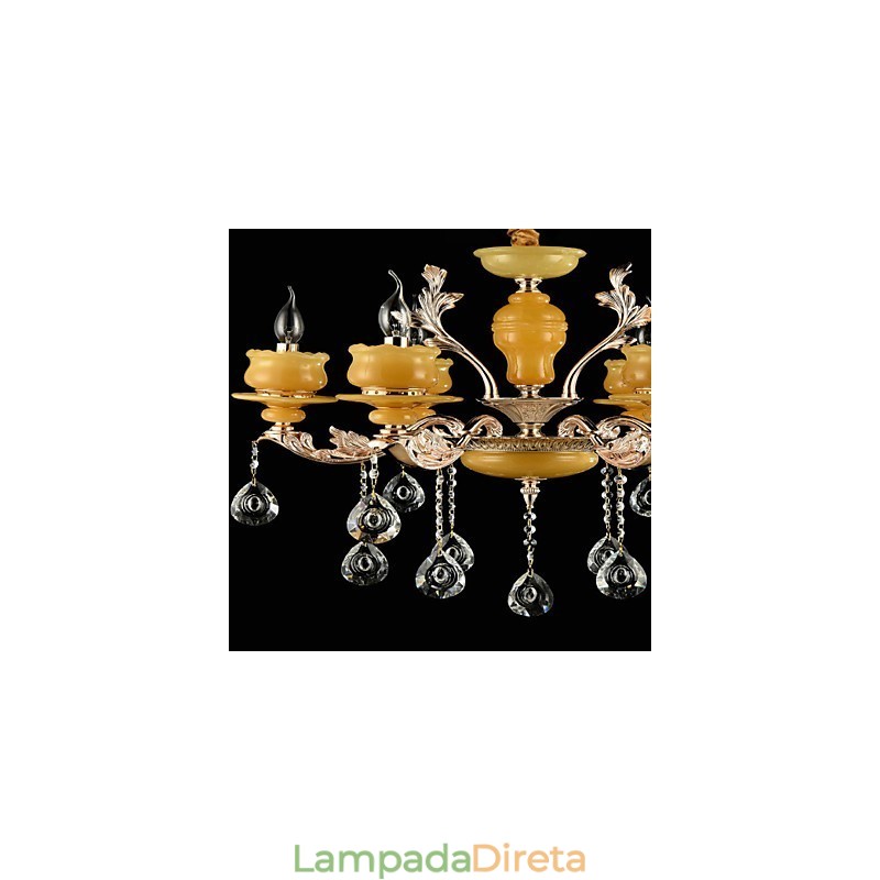 Recurso de liga de zinco clássico tradicional para lustre de metal estilo mini cristal com 6 lâmpadas