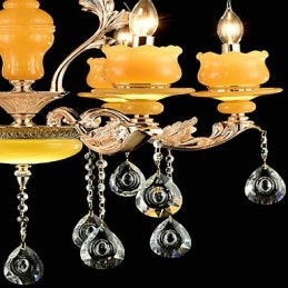 Recurso de liga de zinco clássico tradicional para lustre de metal estilo mini cristal com 6 lâmpadas