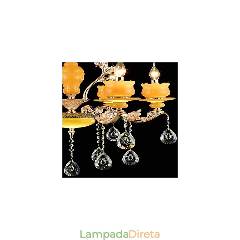 Recurso de liga de zinco clássico tradicional para lustre de metal estilo mini cristal com 6 lâmpadas