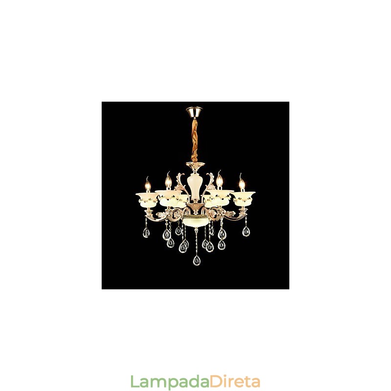 Recurso de liga de zinco clássico tradicional para lustre de metal estilo mini cristal com 6 lâmpadas