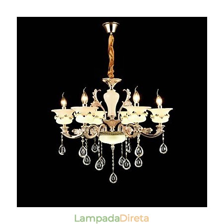 Recurso de liga de zinco clássico tradicional para lustre de metal estilo mini cristal com 6 lâmpadas Recurso de liga de zinco clássico tradicional para lustre de metal estilo mini cristal com 6 lâmpadas