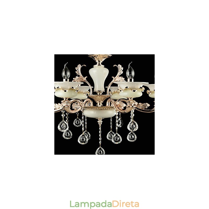 Recurso de liga de zinco clássico tradicional para lustre de metal estilo mini cristal com 6 lâmpadas