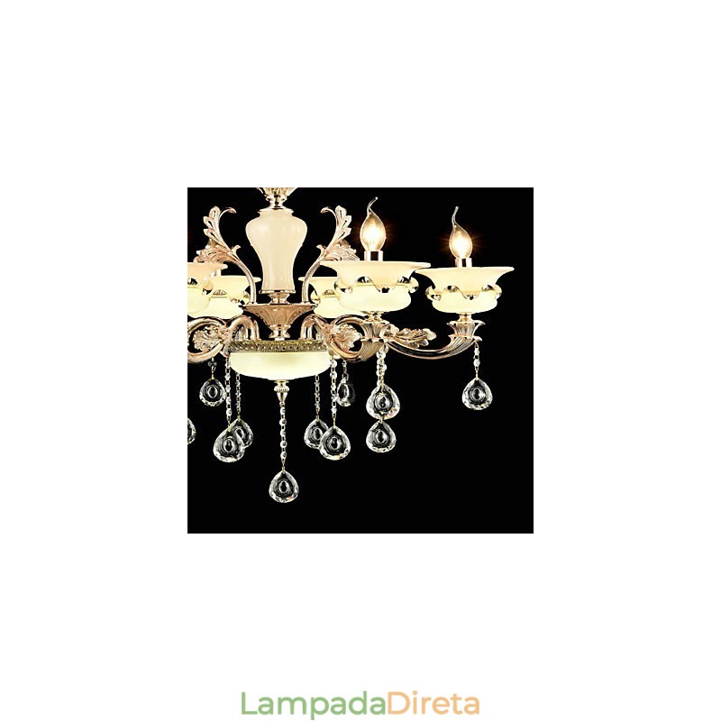 Recurso de liga de zinco clássico tradicional para lustre de metal estilo mini cristal com 6 lâmpadas