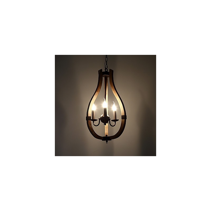 Três luzes vintage pintura característica mini estilo madeira bambu lustre lâmpada o decorador pendente lâmpada