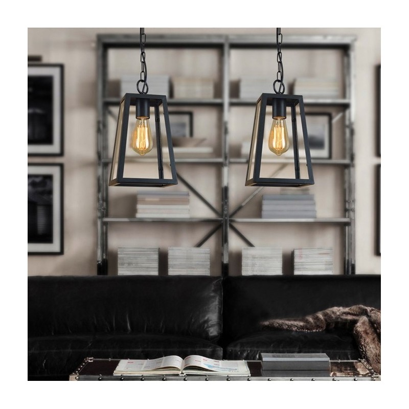 Luminária pendente de metal vintage com cúpula de vidro