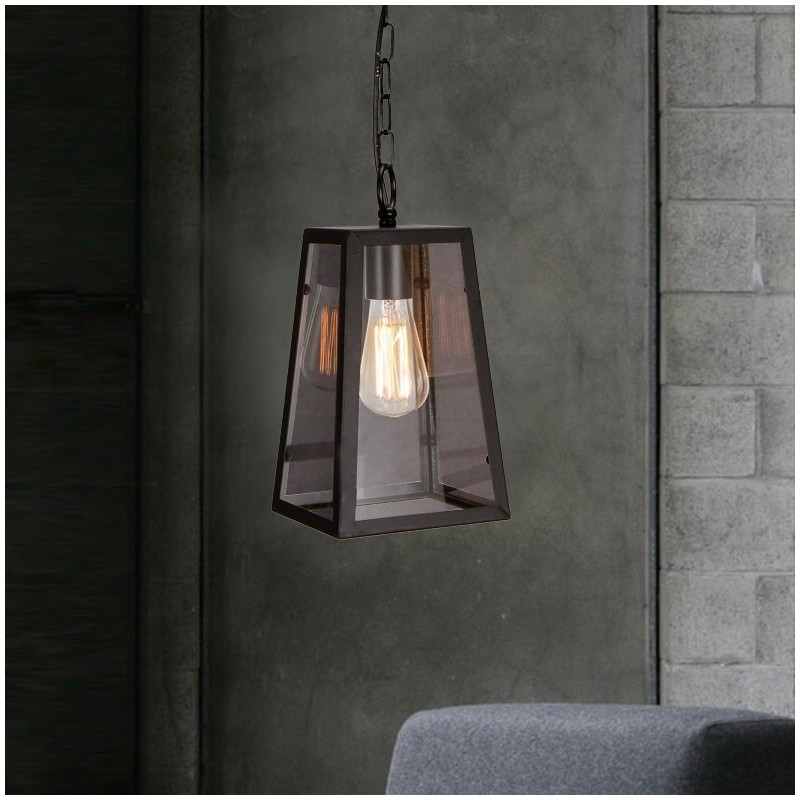Luminária pendente de metal vintage com cúpula de vidro