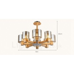 Lustre moderno contemporâneo de madeira clara estilo nórdico com cúpula de vidro