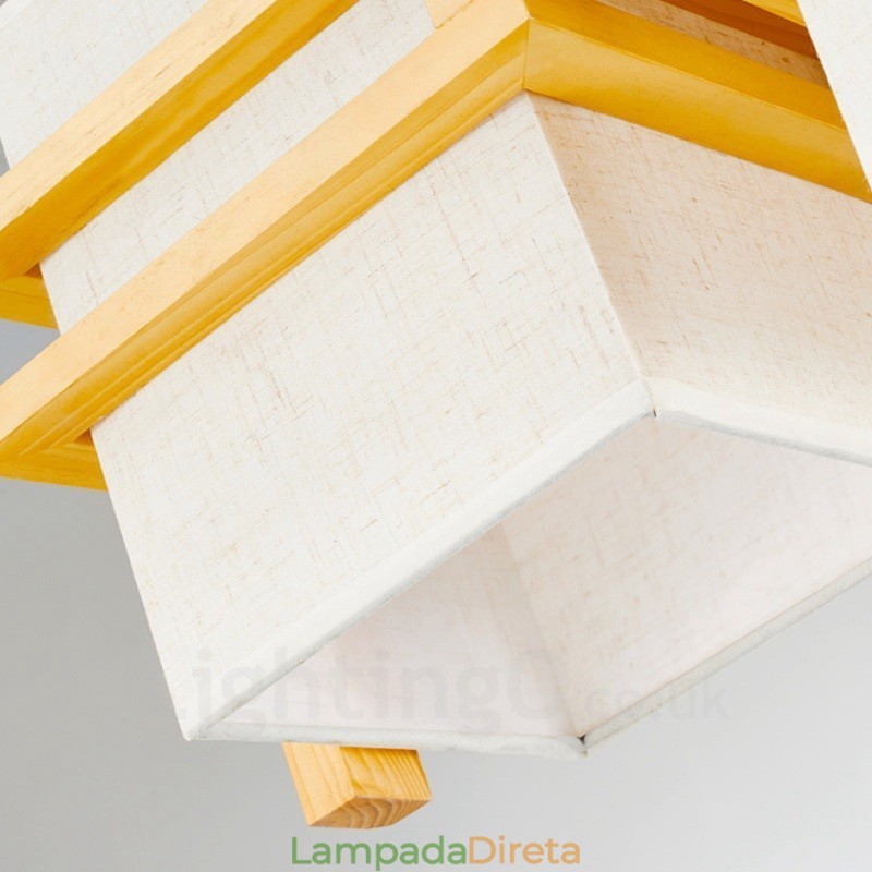 1 Luz de suspensão vintage retrô de madeira clara com sombra de tecido