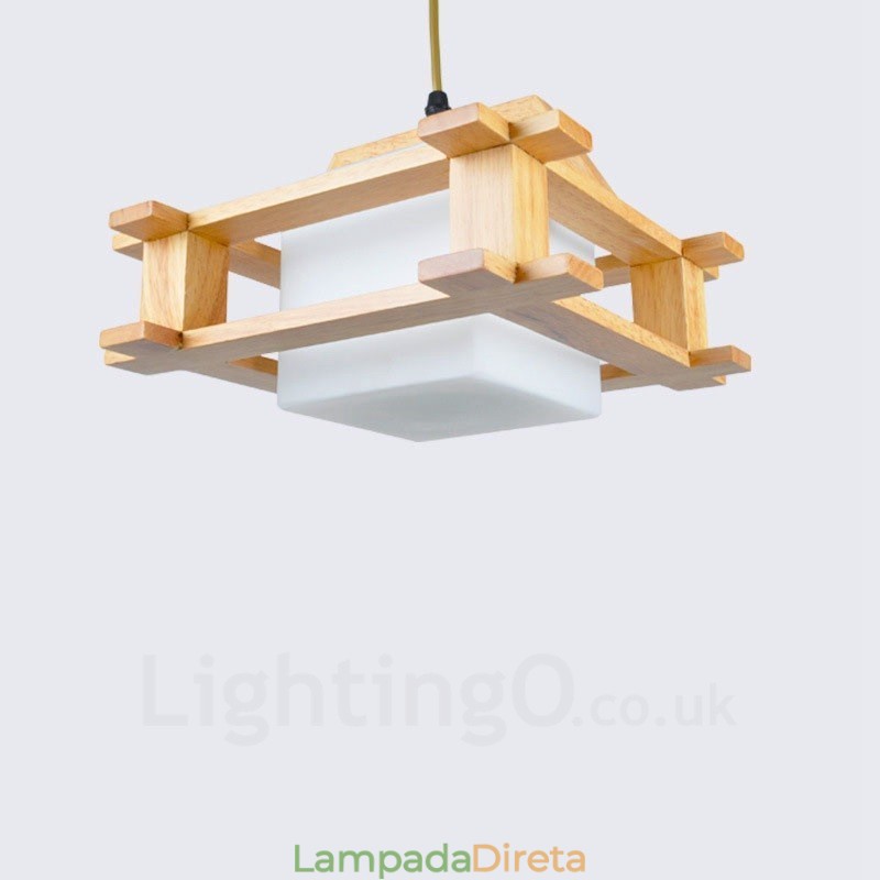1 Luz de madeira moderna contemporânea estilo nórdico pendente com cúpula de vidro