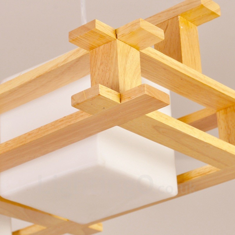 2 Luzes de madeira moderna contemporânea estilo nórdico pendente luz com cúpula de vidro