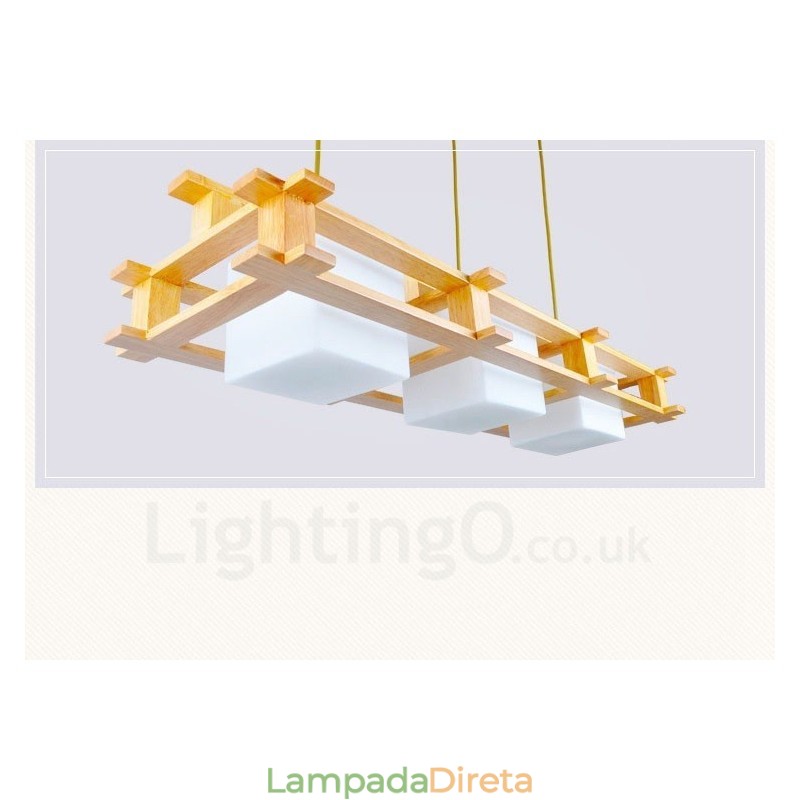 3 Luzes de madeira moderna contemporânea estilo nórdico luz pendente com cúpula de vidro