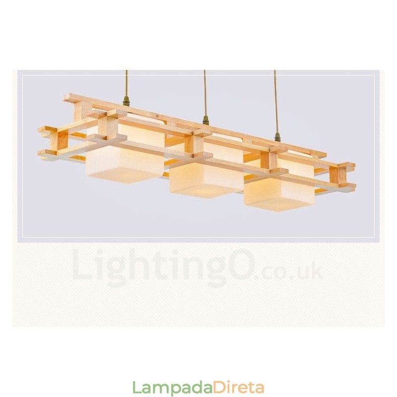 3 Luzes de madeira moderna contemporânea estilo nórdico luz pendente com cúpula de vidro