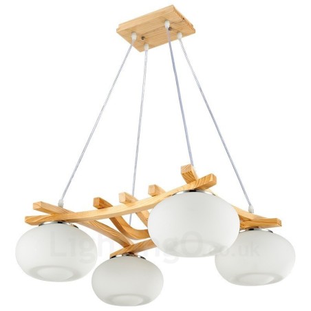 Luminária pendente rústica de madeira com 4 luzes e cúpula de vidro Luminária pendente rústica de madeira com 4 luzes e cúpula de vidro