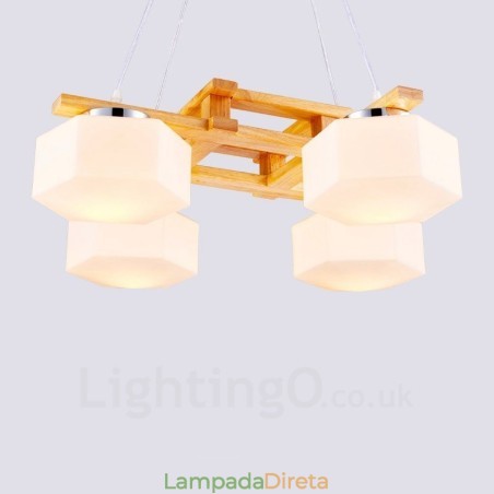 4 Luzes de madeira moderna contemporânea estilo nórdico pendente luz com cúpula de vidro 4 Luzes de madeira moderna contemporânea estilo nórdico pendente luz com cúpula de vidro