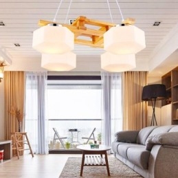 4 Luzes de madeira moderna contemporânea estilo nórdico pendente luz com cúpula de vidro