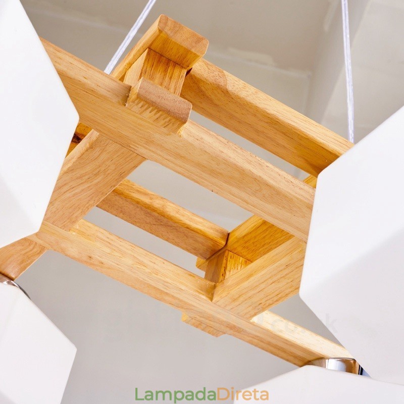4 Luzes de madeira moderna contemporânea estilo nórdico pendente luz com cúpula de vidro