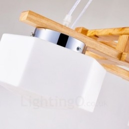 4 Luzes de madeira moderna contemporânea estilo nórdico pendente luz com cúpula de vidro