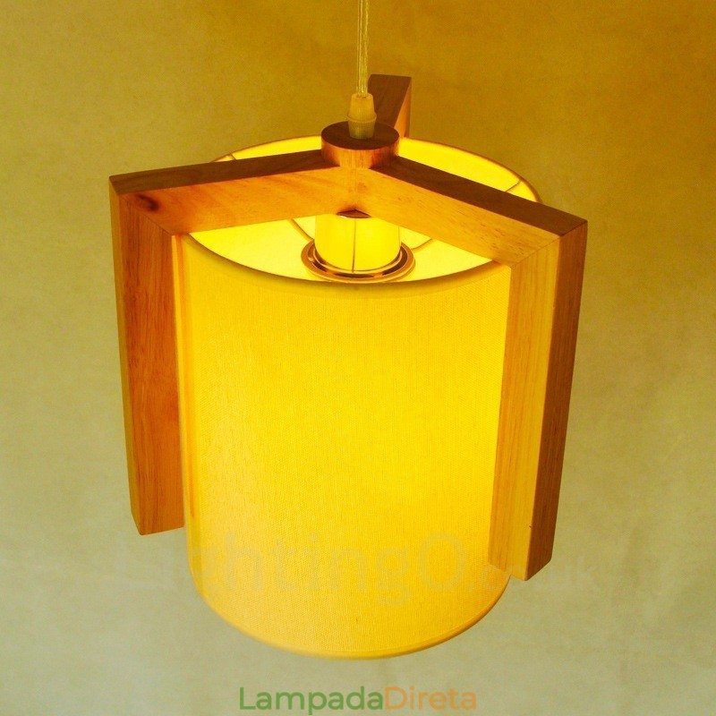 1 Luz de madeira moderna contemporânea estilo nórdico pendente com sombra de tecido