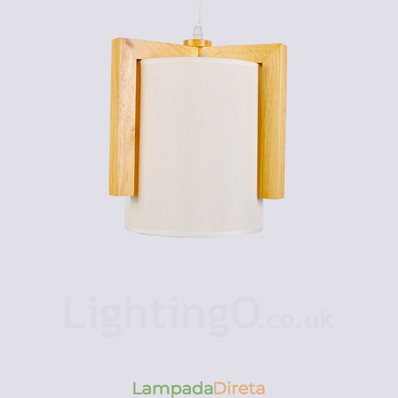 1 Luz de madeira moderna contemporânea estilo nórdico pendente com sombra de tecido