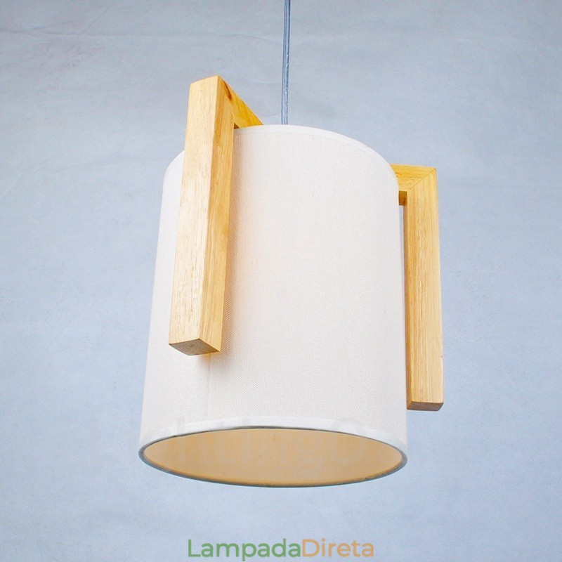 1 Luz de madeira moderna contemporânea estilo nórdico pendente com sombra de tecido