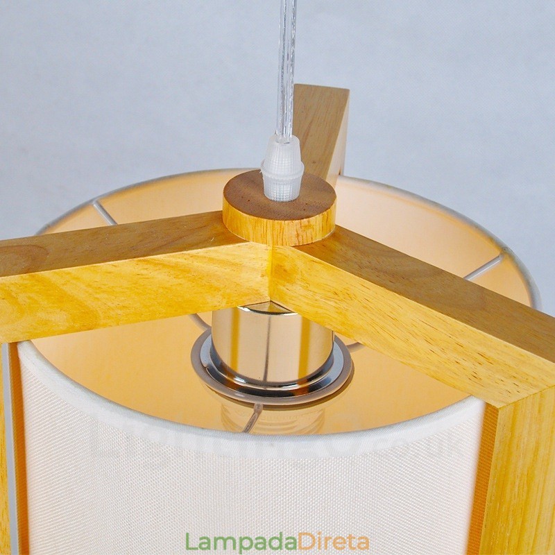 1 Luz de madeira moderna contemporânea estilo nórdico pendente com sombra de tecido