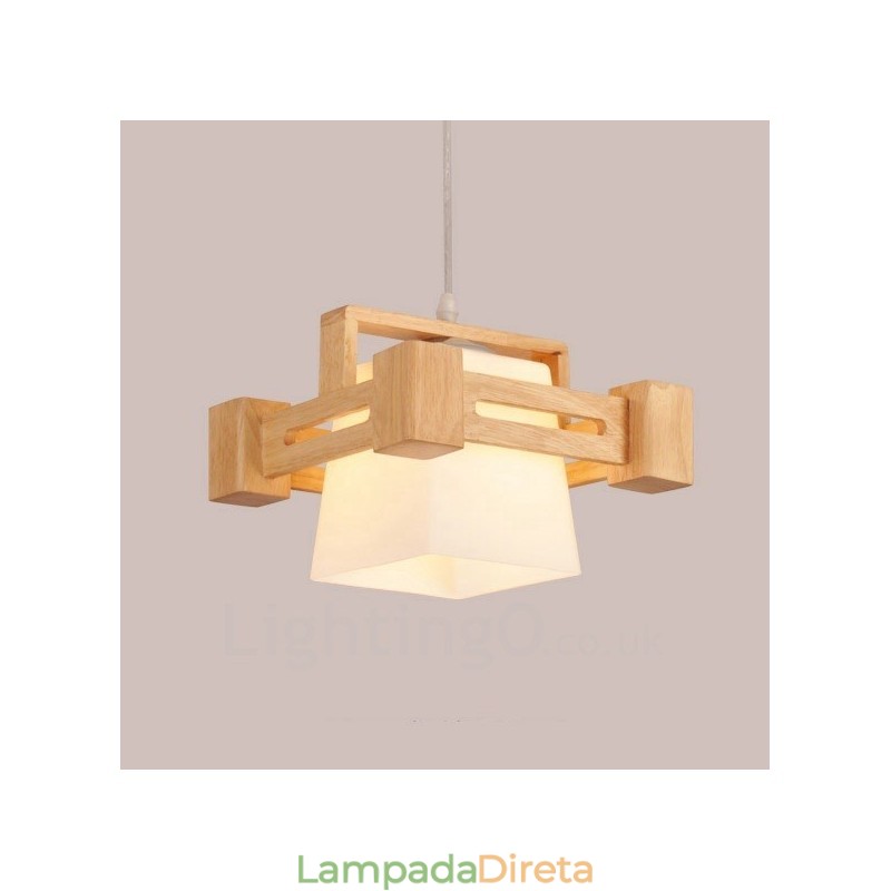 1 Luz de madeira moderna contemporânea estilo nórdico pendente com sombra de tecido