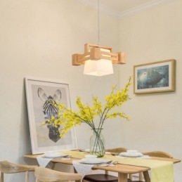 1 Luz de madeira moderna contemporânea estilo nórdico pendente com sombra de tecido