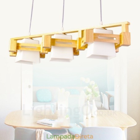 3 Luzes de madeira moderna contemporânea estilo nórdico pendente luz com tecido sombra 3 Luzes de madeira moderna contemporânea estilo nórdico pendente luz com tecido sombra