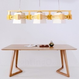 3 Luzes de madeira moderna contemporânea estilo nórdico pendente luz com tecido sombra