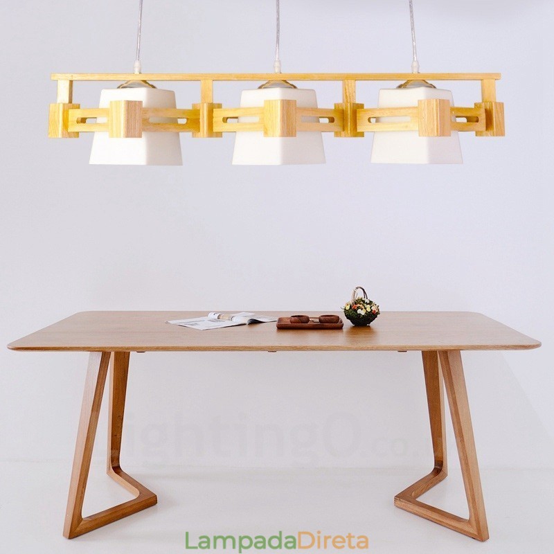 3 Luzes de madeira moderna contemporânea estilo nórdico pendente luz com tecido sombra