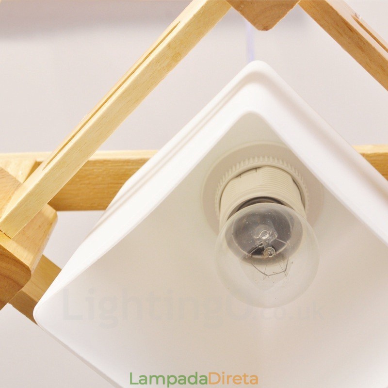 3 Luzes de madeira moderna contemporânea estilo nórdico pendente luz com tecido sombra