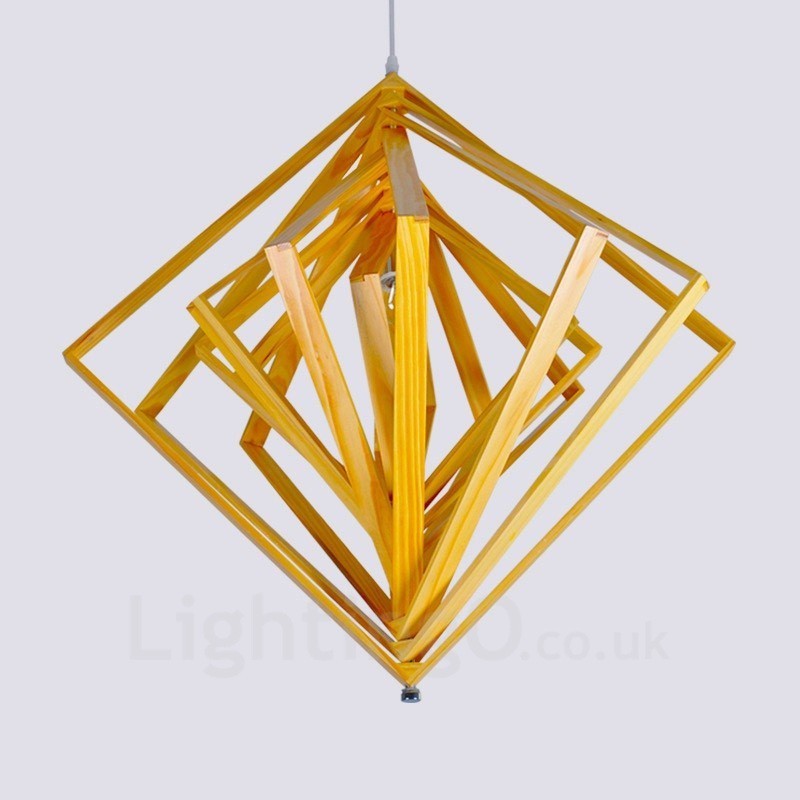 1 Luz de madeira moderna contemporânea estilo nórdico pendente com sombra de madeira
