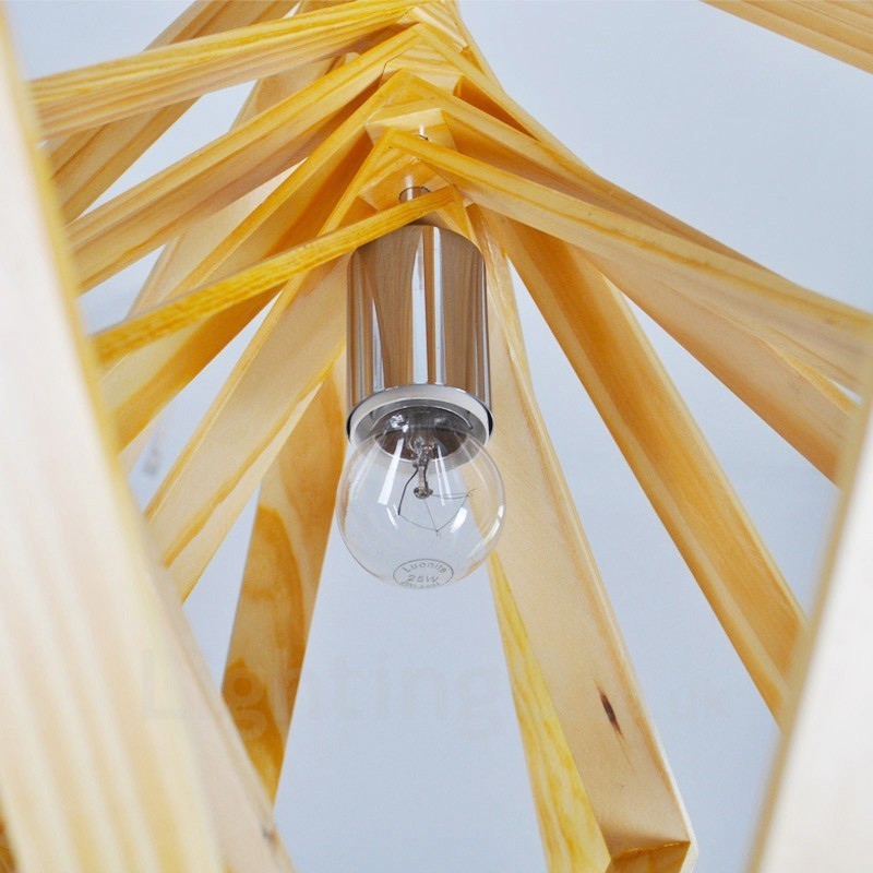 1 Luz de madeira moderna contemporânea estilo nórdico pendente com sombra de madeira