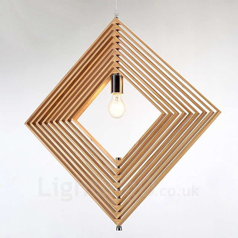 1 Luz de madeira moderna contemporânea estilo nórdico pendente com sombra de madeira