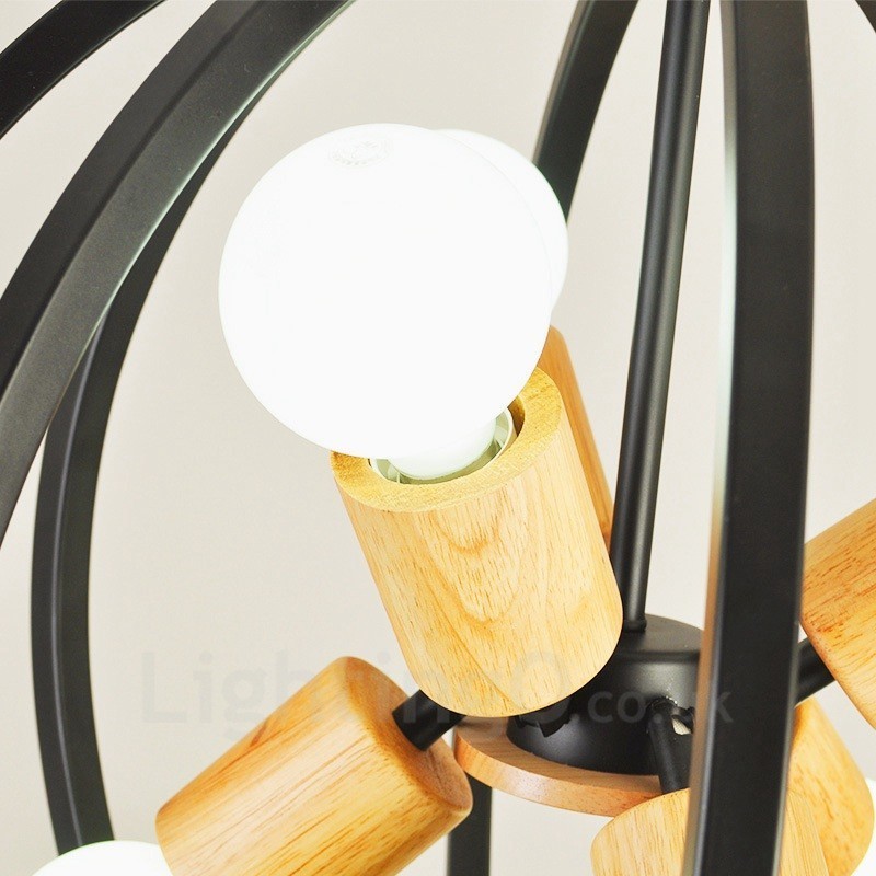 Luminária pendente retrô vintage de ferro com 6 luzes e abajur de ferro