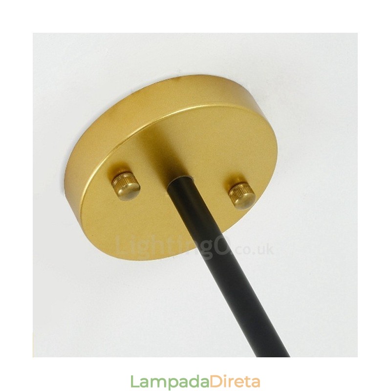 Lustre de teto moderno e contemporâneo de 6 luzes estilo nórdico com cúpula de vidro esférico preto e branco