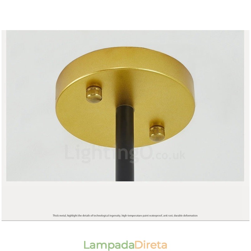 Lustre de teto moderno e contemporâneo de 6 luzes estilo nórdico com cúpula de vidro esférico preto e branco