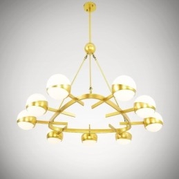 9 Luzes de Teto Modernas Contemporâneas Estilo Nórdico Lustre de Cobre com Sombra de Vidro Bola Dourada e Branca