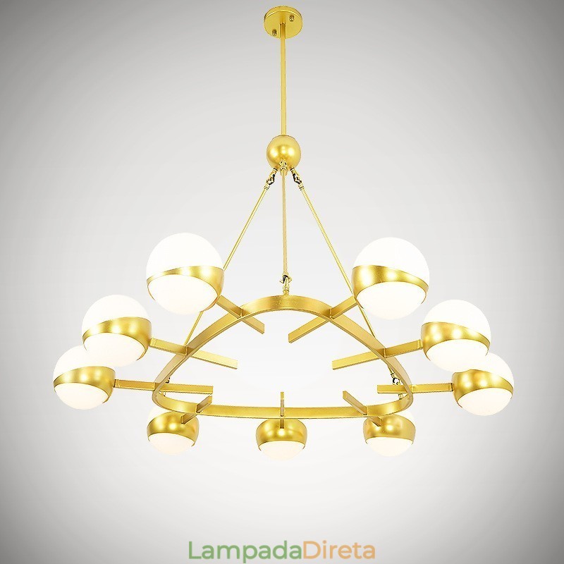 9 Luzes de Teto Modernas Contemporâneas Estilo Nórdico Lustre de Cobre com Sombra de Vidro Bola Dourada e Branca