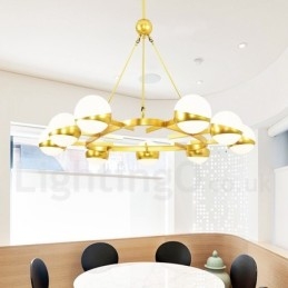 9 Luzes de Teto Modernas Contemporâneas Estilo Nórdico Lustre de Cobre com Sombra de Vidro Bola Dourada e Branca