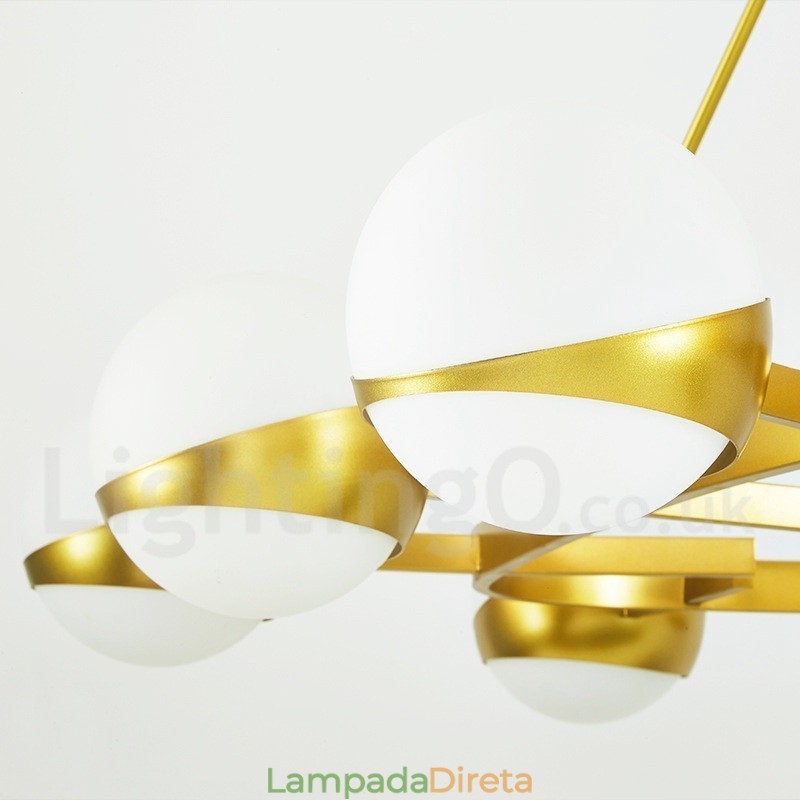 9 Luzes de Teto Modernas Contemporâneas Estilo Nórdico Lustre de Cobre com Sombra de Vidro Bola Dourada e Branca