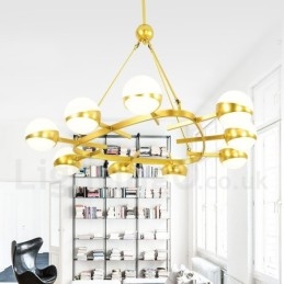 9 Luzes de Teto Modernas Contemporâneas Estilo Nórdico Lustre de Cobre com Sombra de Vidro Bola Dourada e Branca